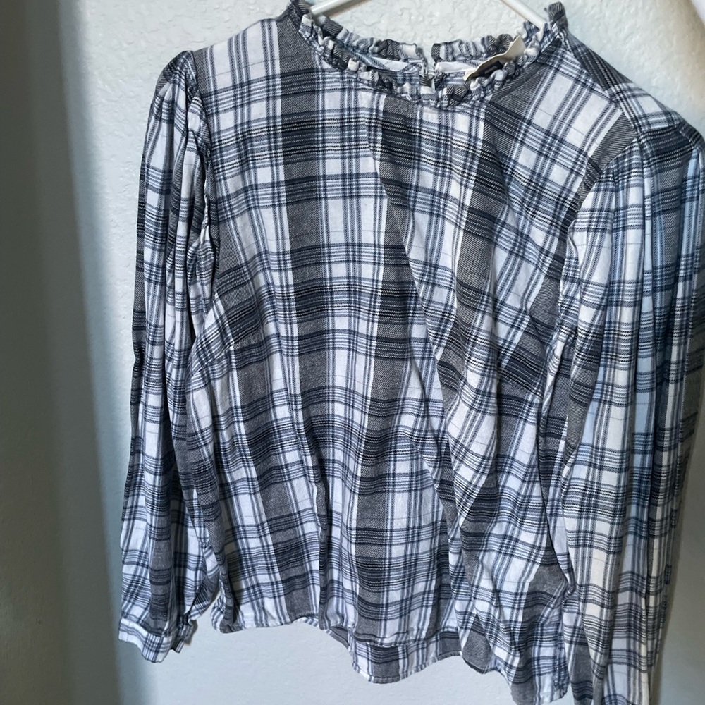 Blue Plaid Ruffle Collar Long Sleeve
